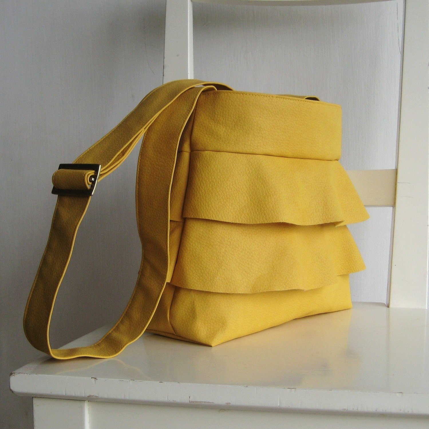 Ruffled Yellow Handbag - Crossbody