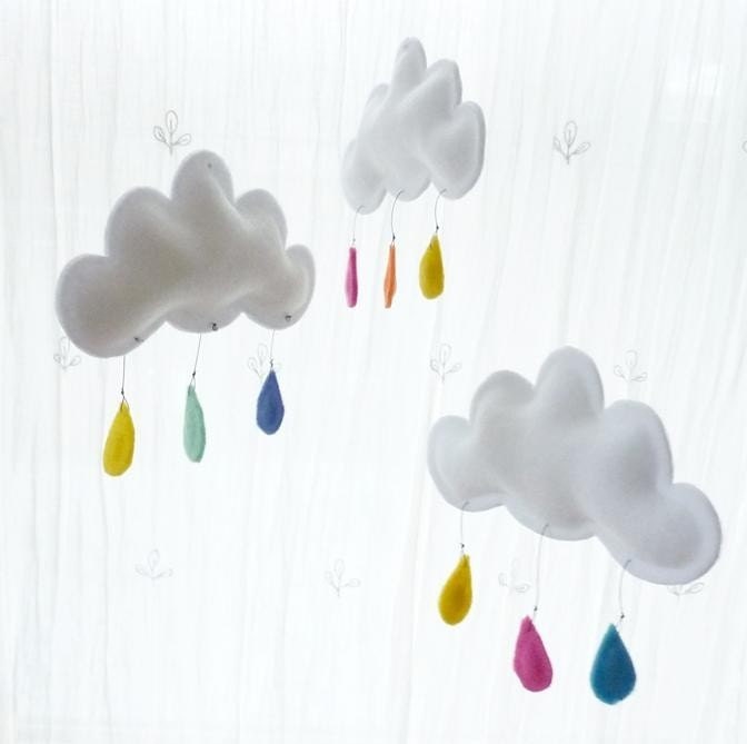 Cloud mobile for nursery... 3 clouds hang on a circle ring