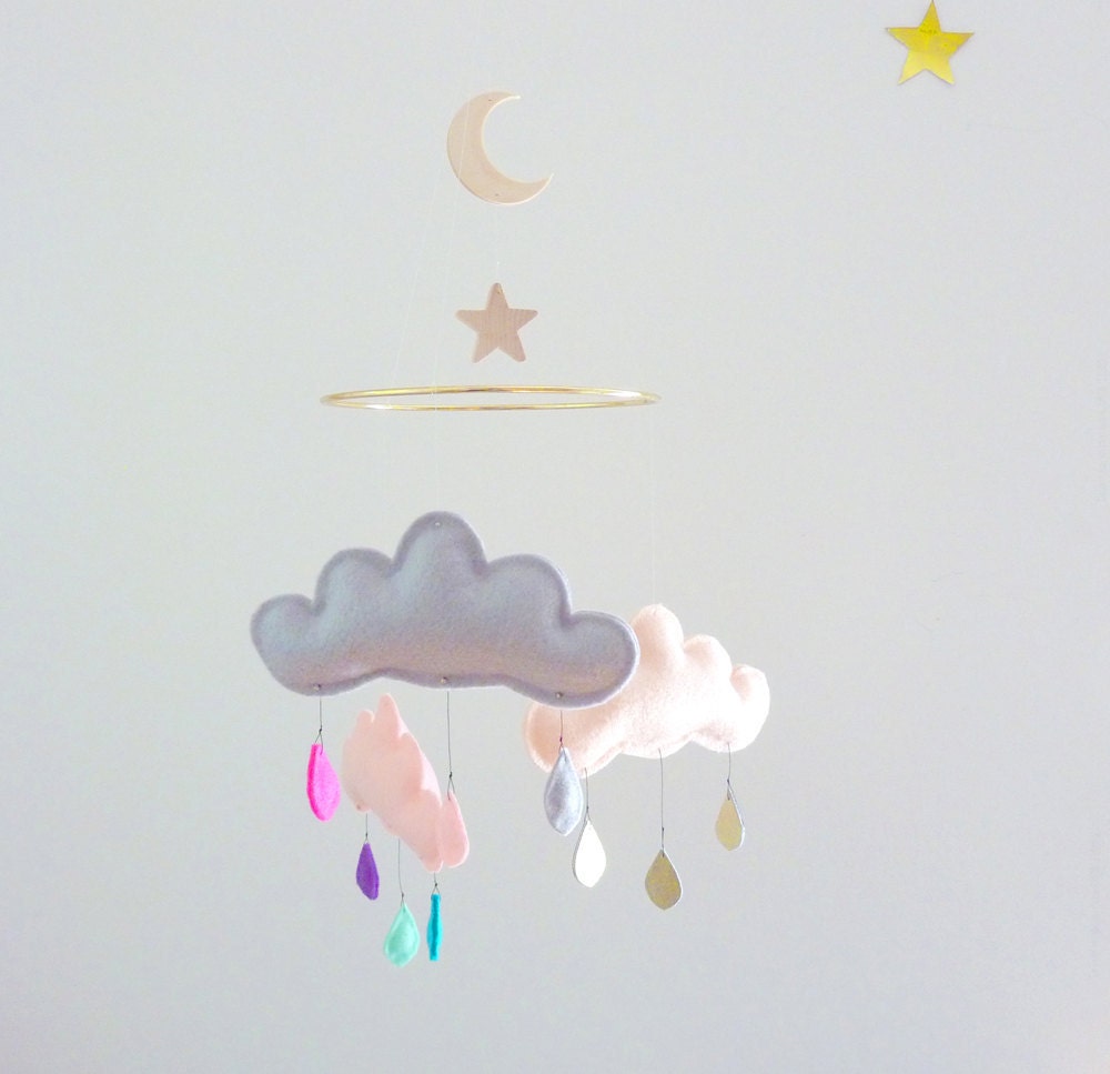 Rain Cloud Mobile Nursery Children Decor-Cloud mobile for nursery "MOON DREAM"by The Butter Flying