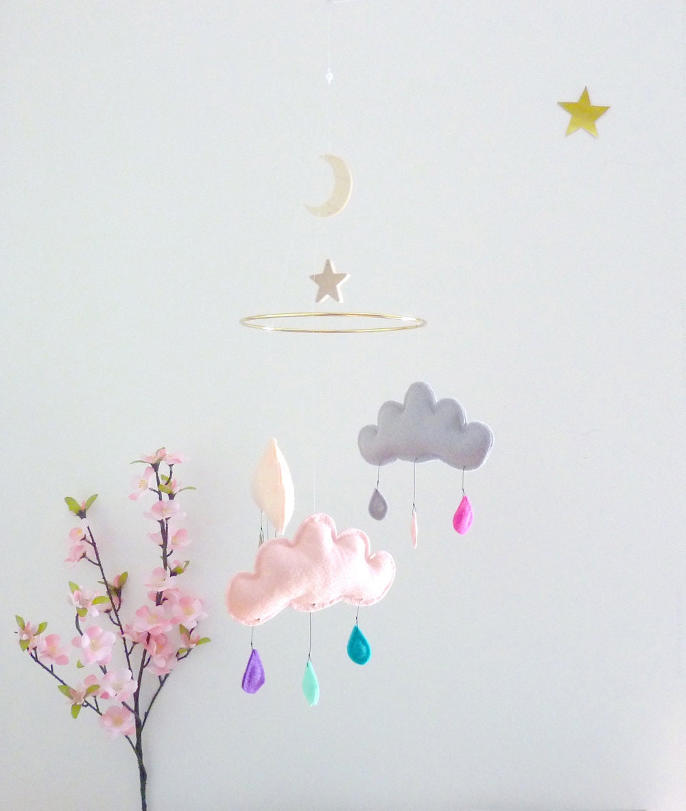 Rain Cloud Mobile Nursery Children Decor-Cloud mobile for nursery "MOON DREAM"by The Butter Flying