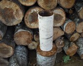 Set of 12 tall birch bark covered glass vases. From NH bark. Beautiful centerpiece for your nature woodland rustic wedding.