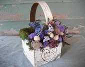 Birch and moss flower girl basket with dried flowers and butterfly engraved with your initials for your fairytail or nature wedding.
