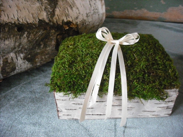 Birch Bark and Moss Ring bearer's pillow for your woodland nature themed fairytail wedding.