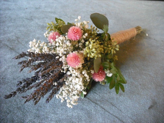 Delicate toss bouquet  featuring Lavender and babies breath. For your woodland, rustic, summer or fall wedding.