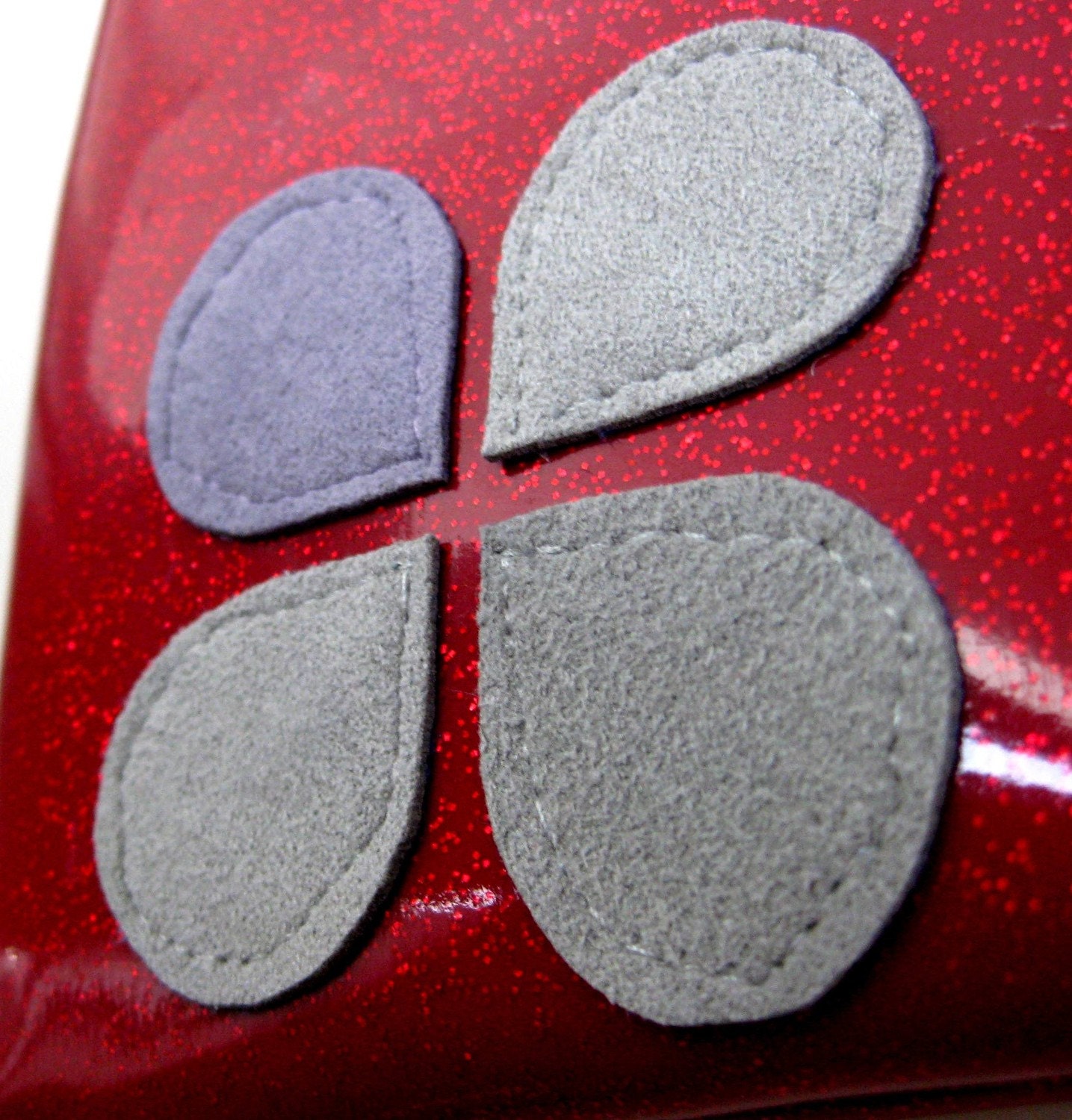 Zipper Pouch - Glitter Vinyl - Red with Retro Flower