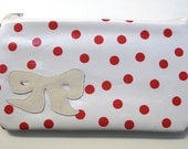 Zipper Pouch - Oilcloth - Red Dots with Bow Detail