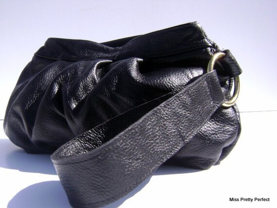 Pleated Black Leather Clutch - Custom Order