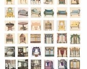 VINTAGE victorian furniture windows canopy beds chairs couches furniture interiors collages sheet 1 inch squares