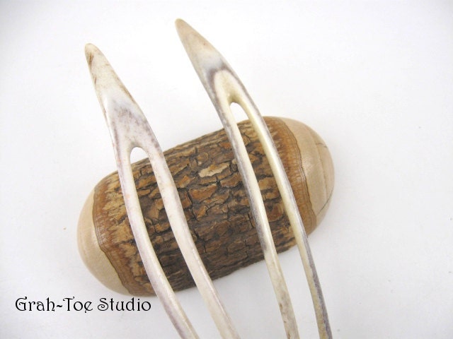 Antler Wishbone Pair Hair Fork Grahtoe Handmade