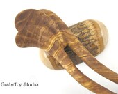 Olive Wood Carved Hair Fork Grahtoe Jugendstil  2 Tine Hairfork  Grah toe studio Hairforks