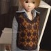 jiajiadoll-hand knitting-Diamond Check Vest - dark grey and stone yellow fits Momoko and Blythe