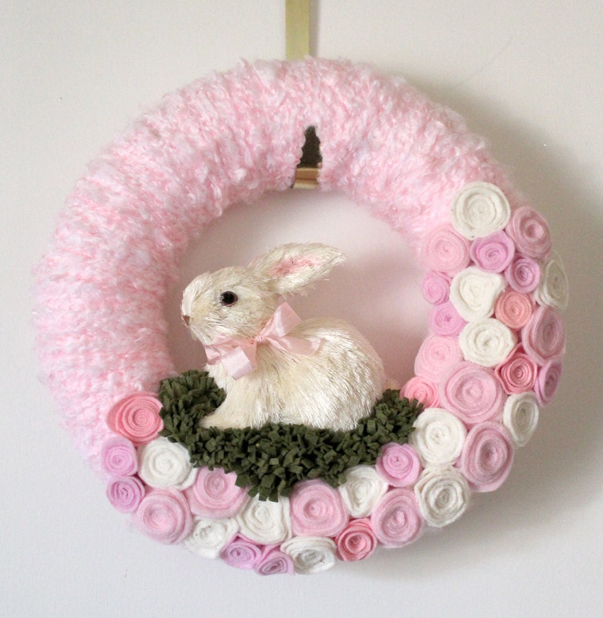Easter Bunny Wreath - Pink Spring or Nursery Wreath, 12 inch size
