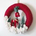 Red Deer Wreath, Red and Off-White Yarn and Felt Wreath, 14 inch size