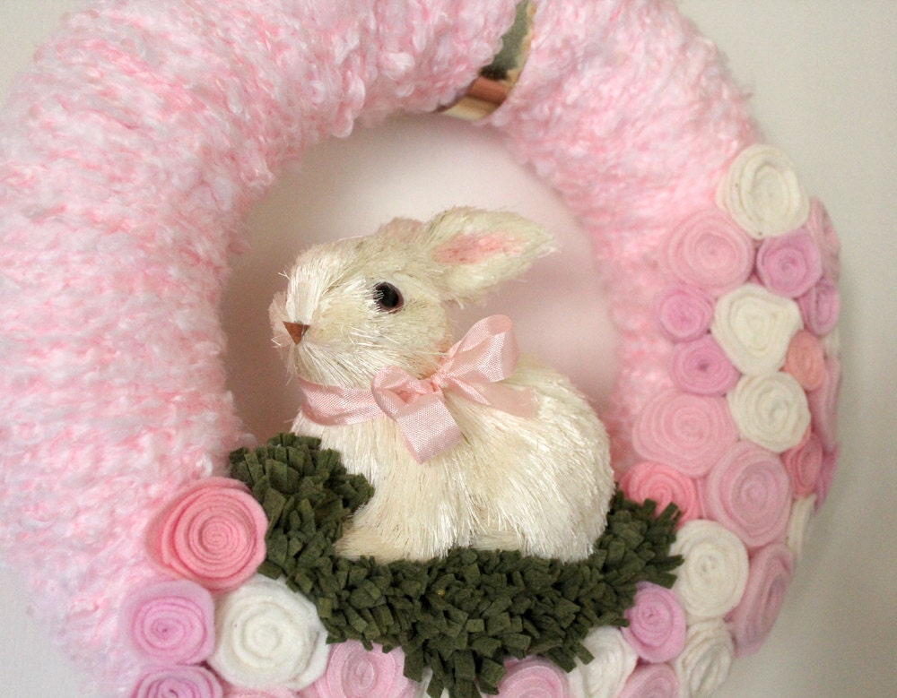 Easter Bunny Wreath - Pink Spring or Nursery Wreath, 12 inch size