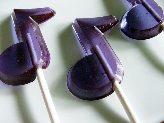 Music notes hard candy lollipops - 12 pc. - MADE TO ORDER