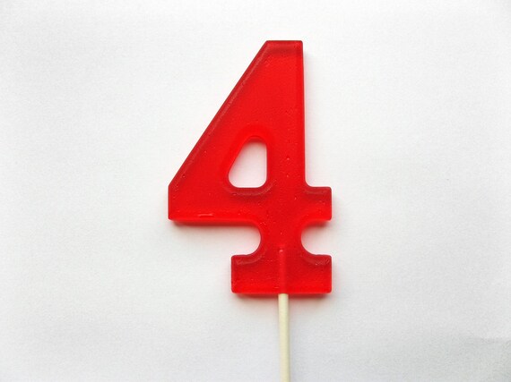 Style 2 - 4" Large number 4 hard candy lollipops - 3 pc.  - MADE TO ORDER