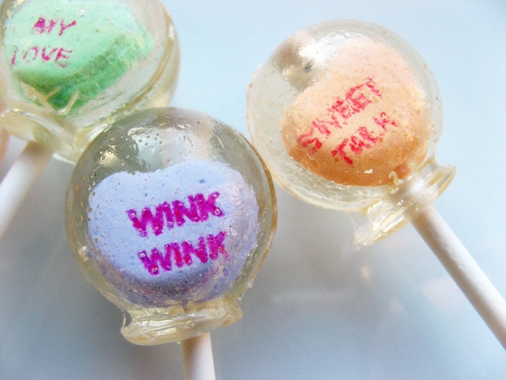 Strawberry Sweet talk conversation heart Valentine lollipops - 6 pc. - MADE TO ORDER