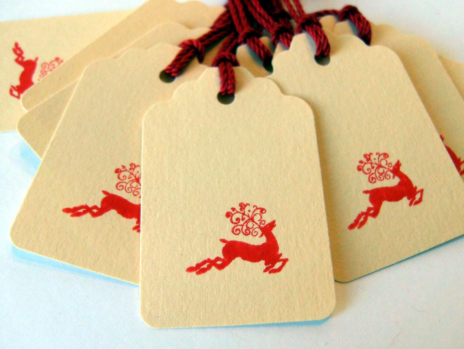 Christmas Gift Tags - Holiday Reindeer - Red (Set of 10)