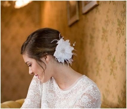 Bridal Hair Flower, bridal feather flower, feather hair clip, fascinator, wedding headpiece, Molly 1 Month Turnaround