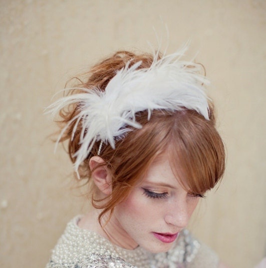 Rhinestone Bridal Headband, bridal feather headband, wedding head piece, Juliette Ships in 1 Month