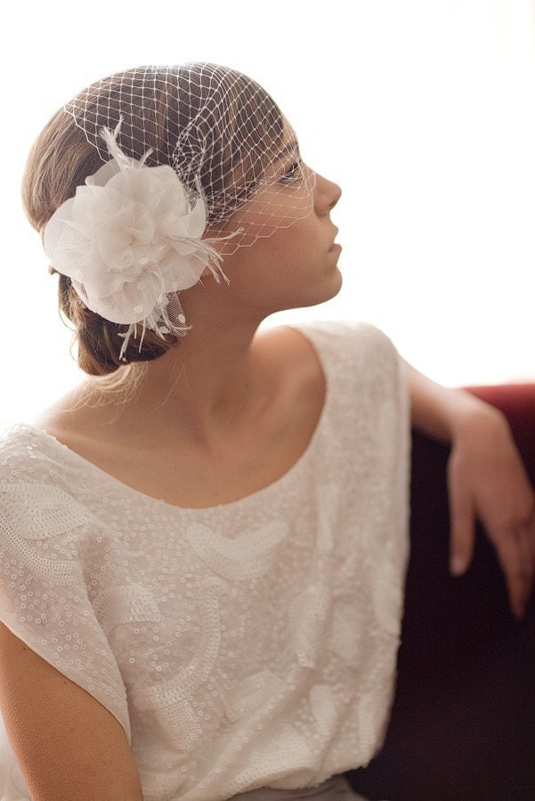 Birdcage Veil, russian veil, bandeau veil, blusher, cage veil, french netting, Vintage, Wedding headpiece, Bridal, Michelle Ships in 1 Month
