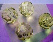 5 Vintage Lucite Beads Iced Lemon Yellow Faceted Rounds