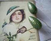 2 Green Gold Vintage Lucite Beads TearDrops Elongated Pear
