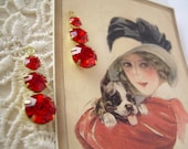 Vintage Swarovski Red Rhinestone Connector Drops Findings Prong Set Brass