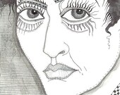 Original ink drawing -portrait - black white - ink illustration - ink pen
