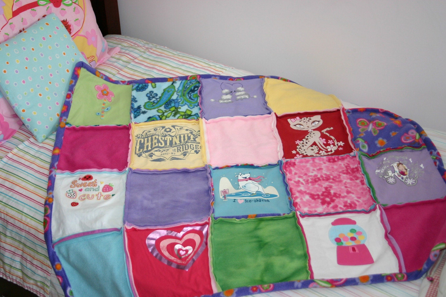 Upcycled T-Shirt and Fleece Cuddle Blanket Reversible