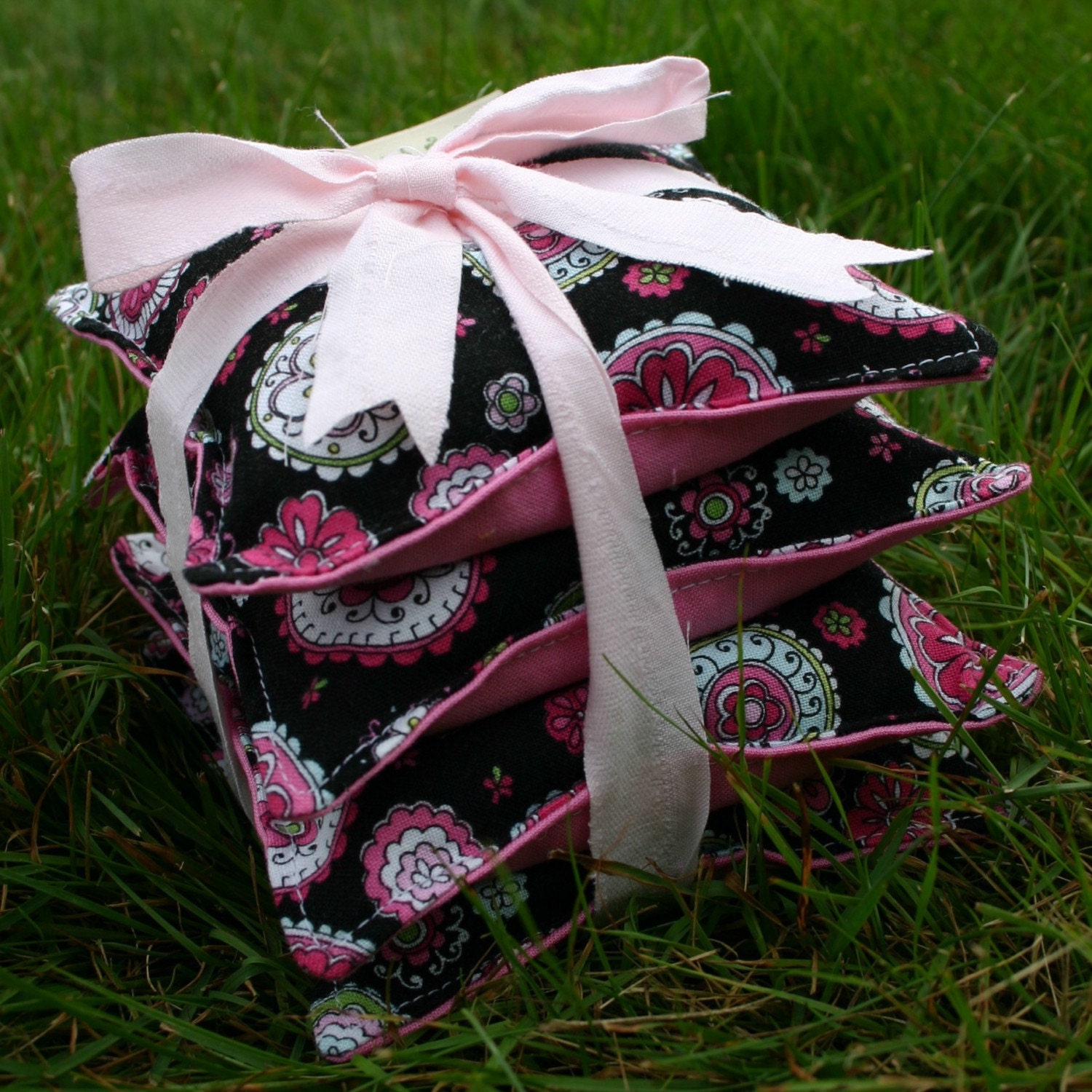 Lavender and Buckwheat Hulls Sachet stack w/Floral Kaleidoscope Fabric 4 Pack