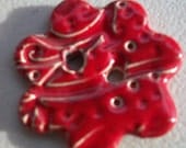 Christmas Red Ceramic Flower Button