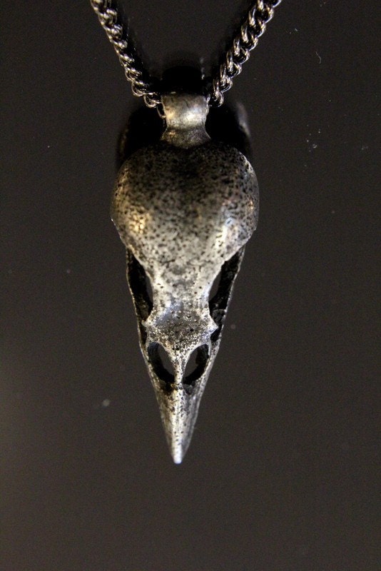 Crow Skull Necklace - Antique Silver Bird