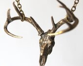 Trophy Deer Skull Pendant Necklace in Solid Bronze - Antler