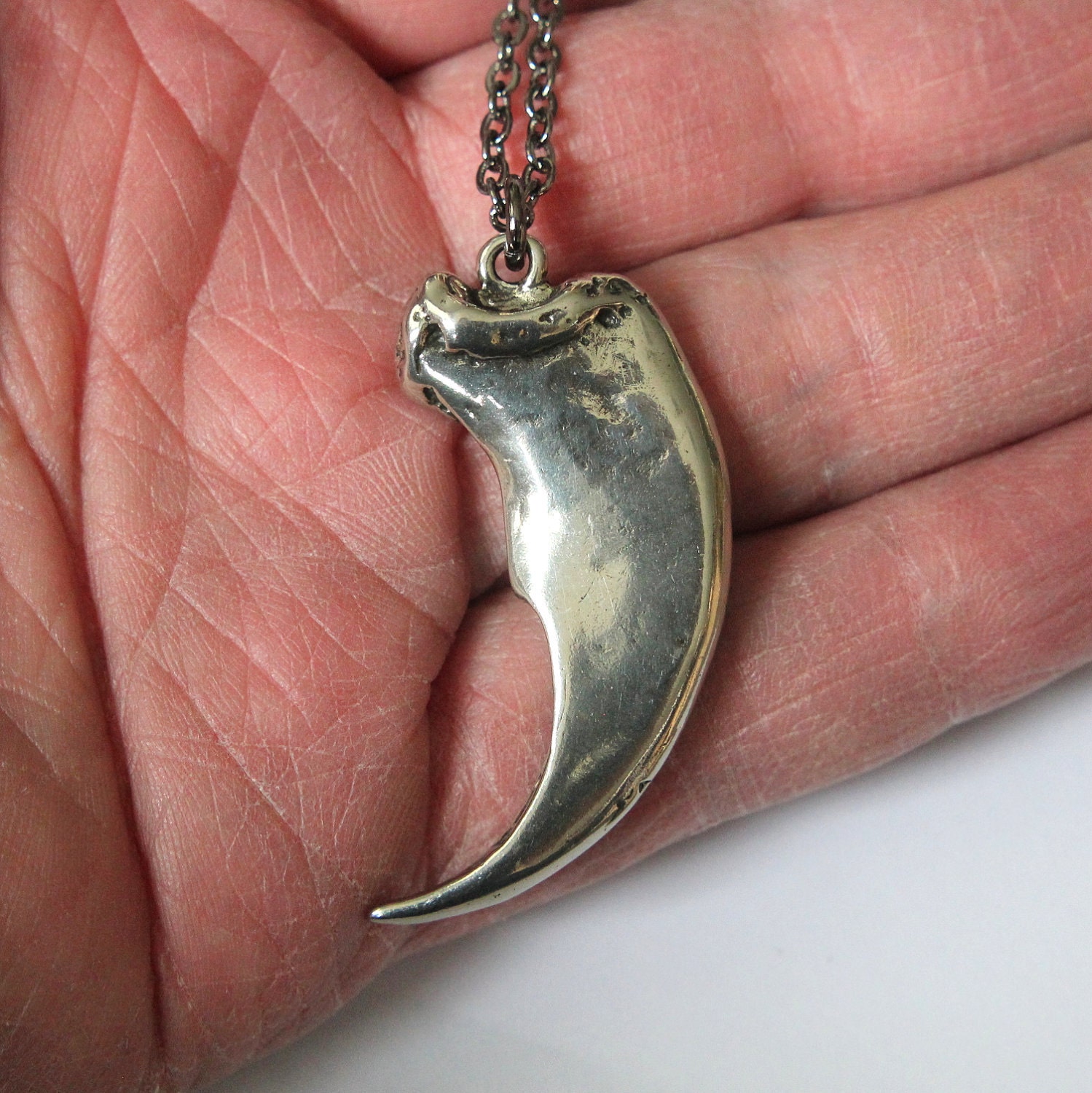 Bear Claw Necklace  Large Black Bear Claw Pendant in Solid White Bronze