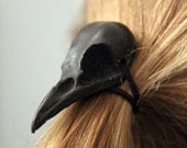 Black Raven Skull Hair Tie - Pony Tail Holder -Bird Crow