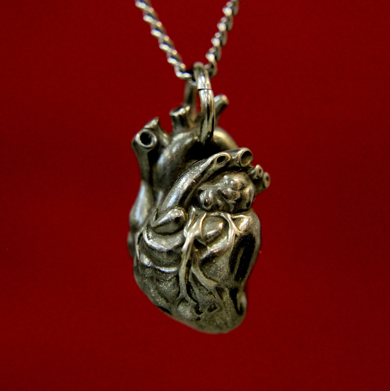 Anatomical Heart Necklace Black Anatomical Heart on a Gunmetal Chain