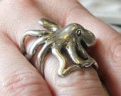 Silver Octopus Ring - Sterling Overlay on Solid White Bronze