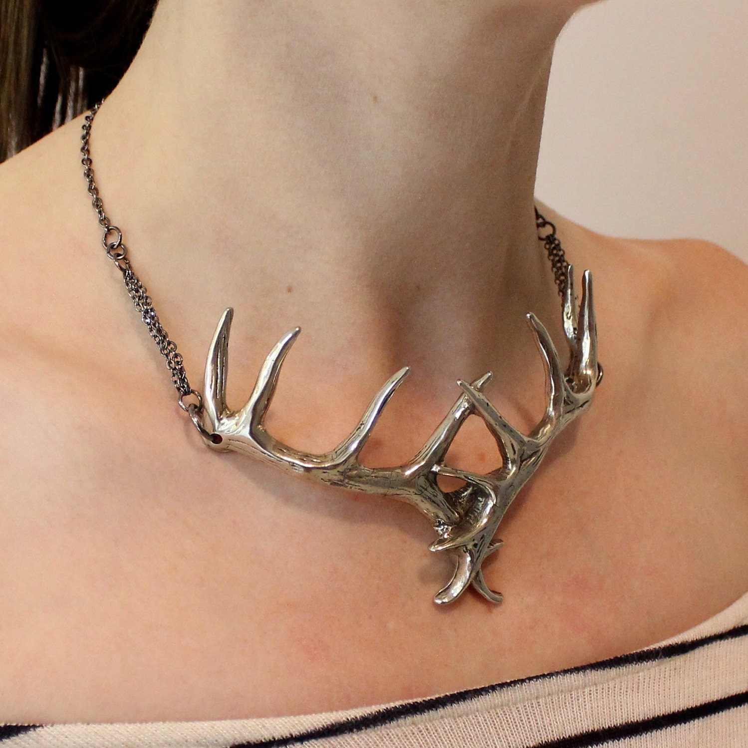 Antler Choker Necklace In Solid White Bronze