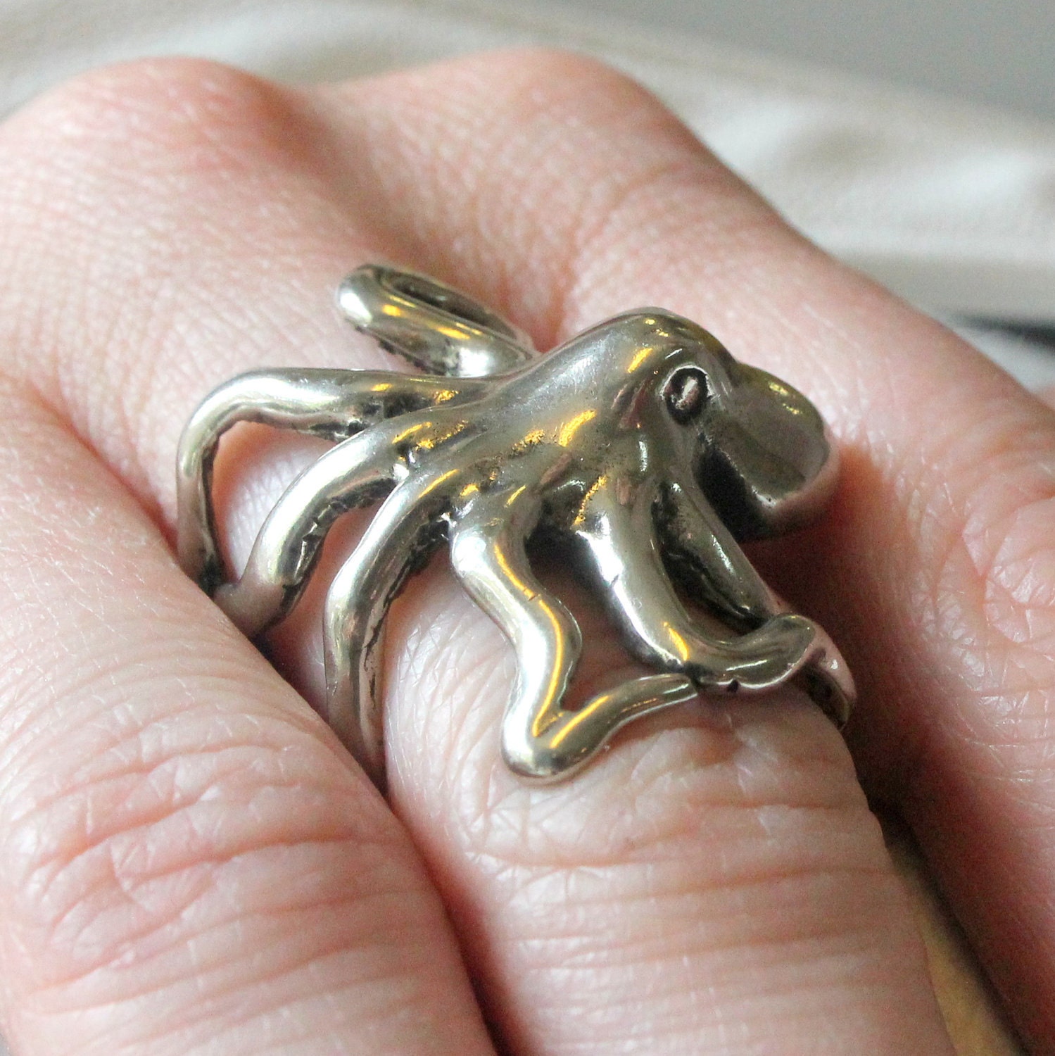 Octopus Ring in Solid White Bronze
