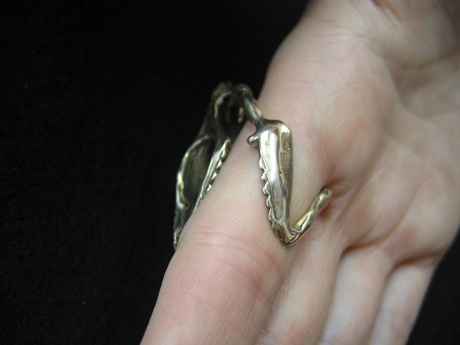 Life Size Bronze Chameleon Lizard Skull Adjustable Finger Ring  - Moon Raven Designs