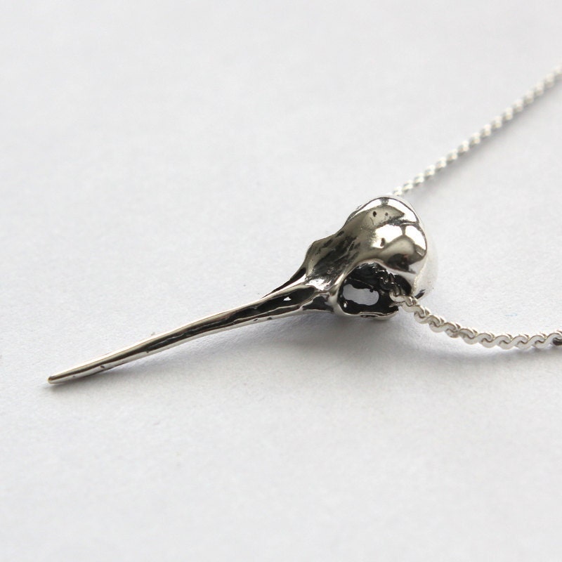 Life Size Sterling Silver Ruby Throated Hummingbird Skull Necklace