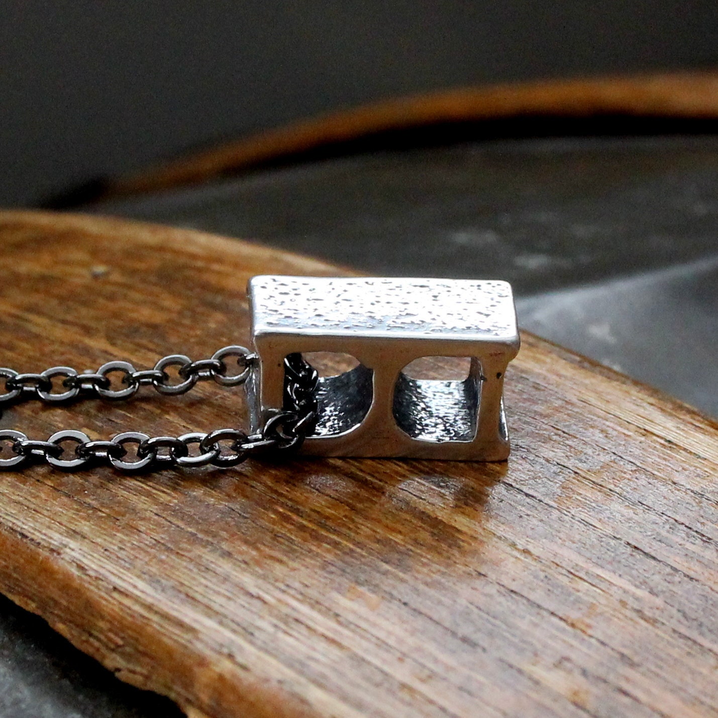 Solid Sterling Silver Cinder Block Necklace