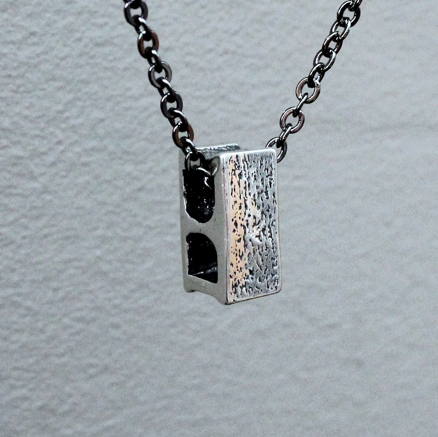 Solid Sterling Silver Cinder Block Necklace