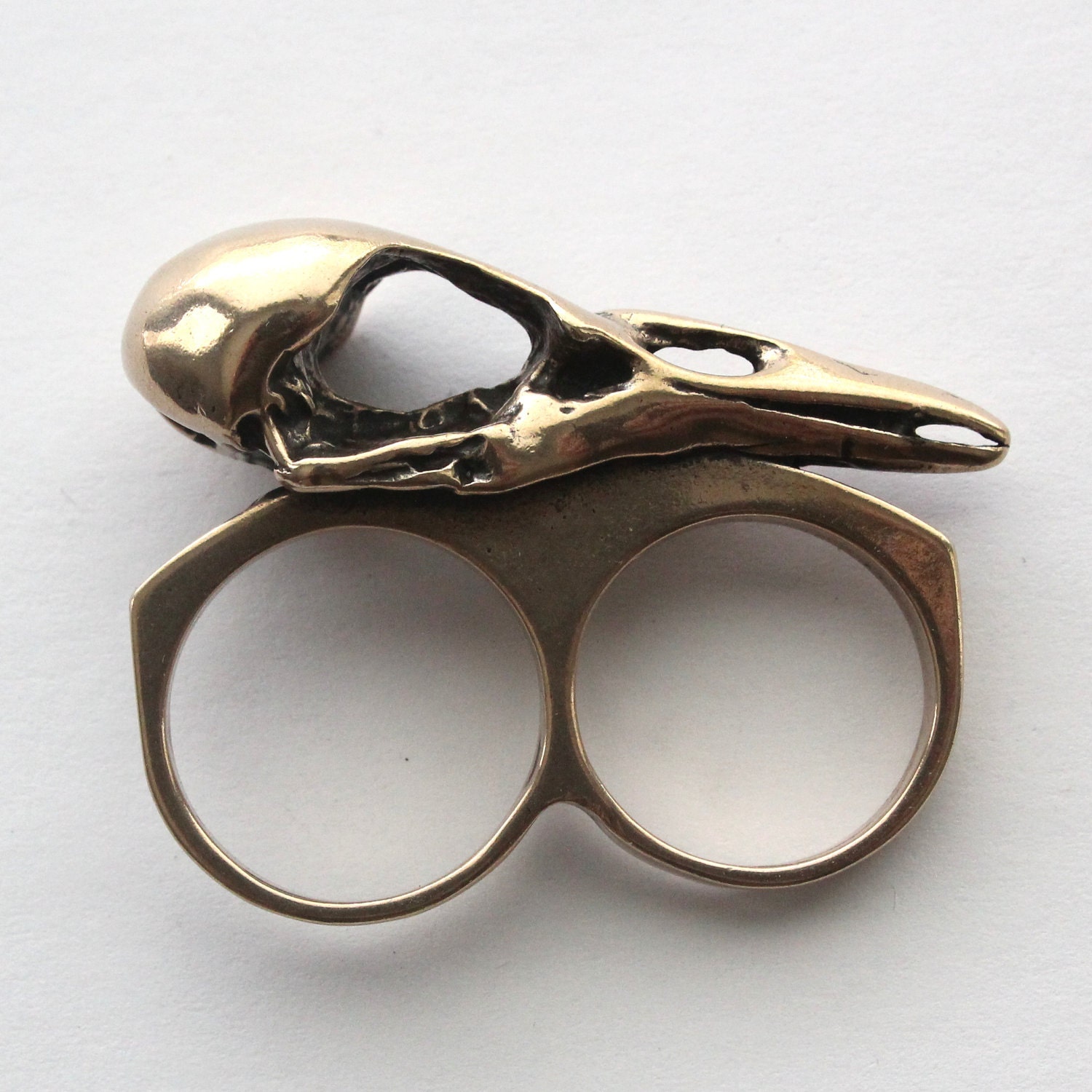 Raven Skull Knuckle Duster Ring in Solid Bronze by Moon Raven Designs