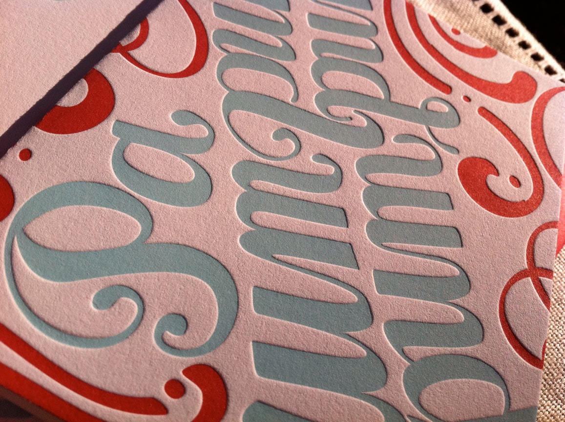 2 pack Variety Letterpress Holiday Cards (red and light blue) - Falalalala & Parumpumpumpum