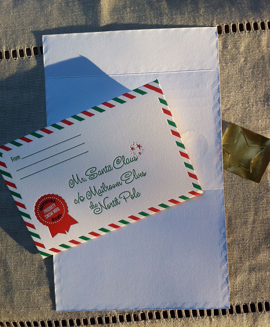 Letter to Santa - Holiday Stationery for Kids - individual card and seal