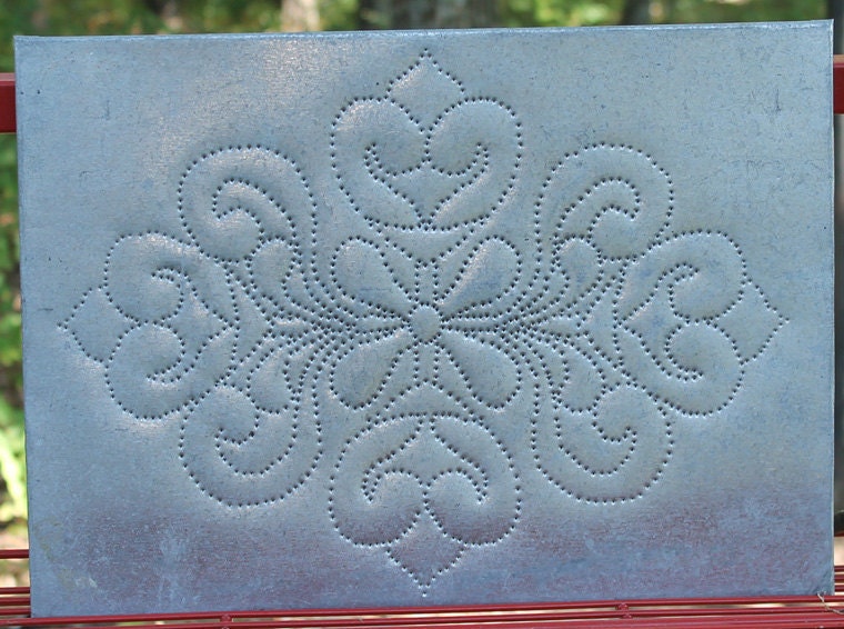 Primitive Punched Tin Pie Safe Panel Wall Hanging - Rustic Tin Punch