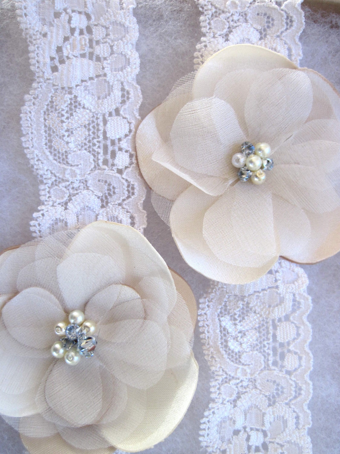 Champagne and Ivory Garter toss garter with rhinestones and pearls