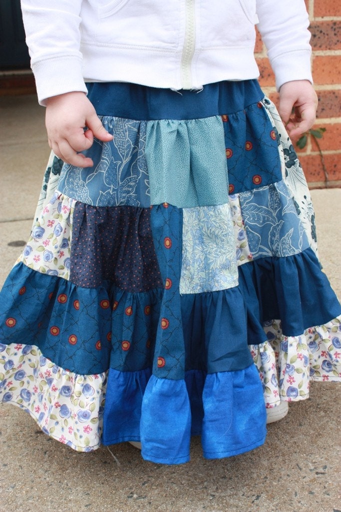 Handmade Girl's Toddler Long Modest Summer Blue Cotton Winter Skirt children's clothing and toys by craftycrackpot on etsy